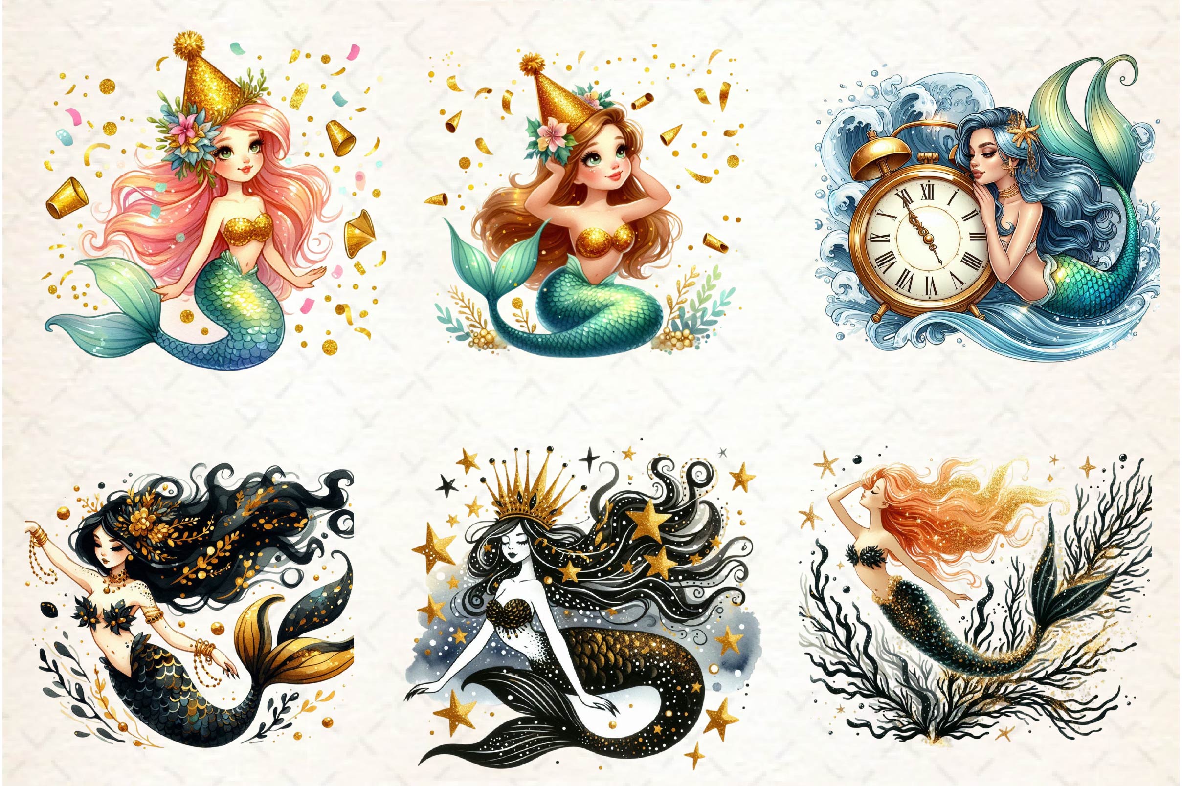New Year Mermaid Clipart Bundle - CraftNest - Digital Crafting and Art
