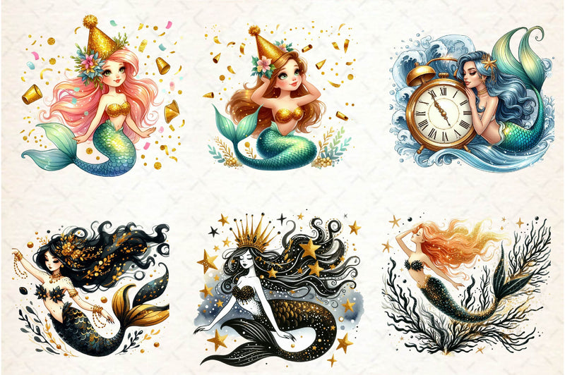 New Year Mermaid Clipart Bundle - CraftNest - Digital Crafting and Art