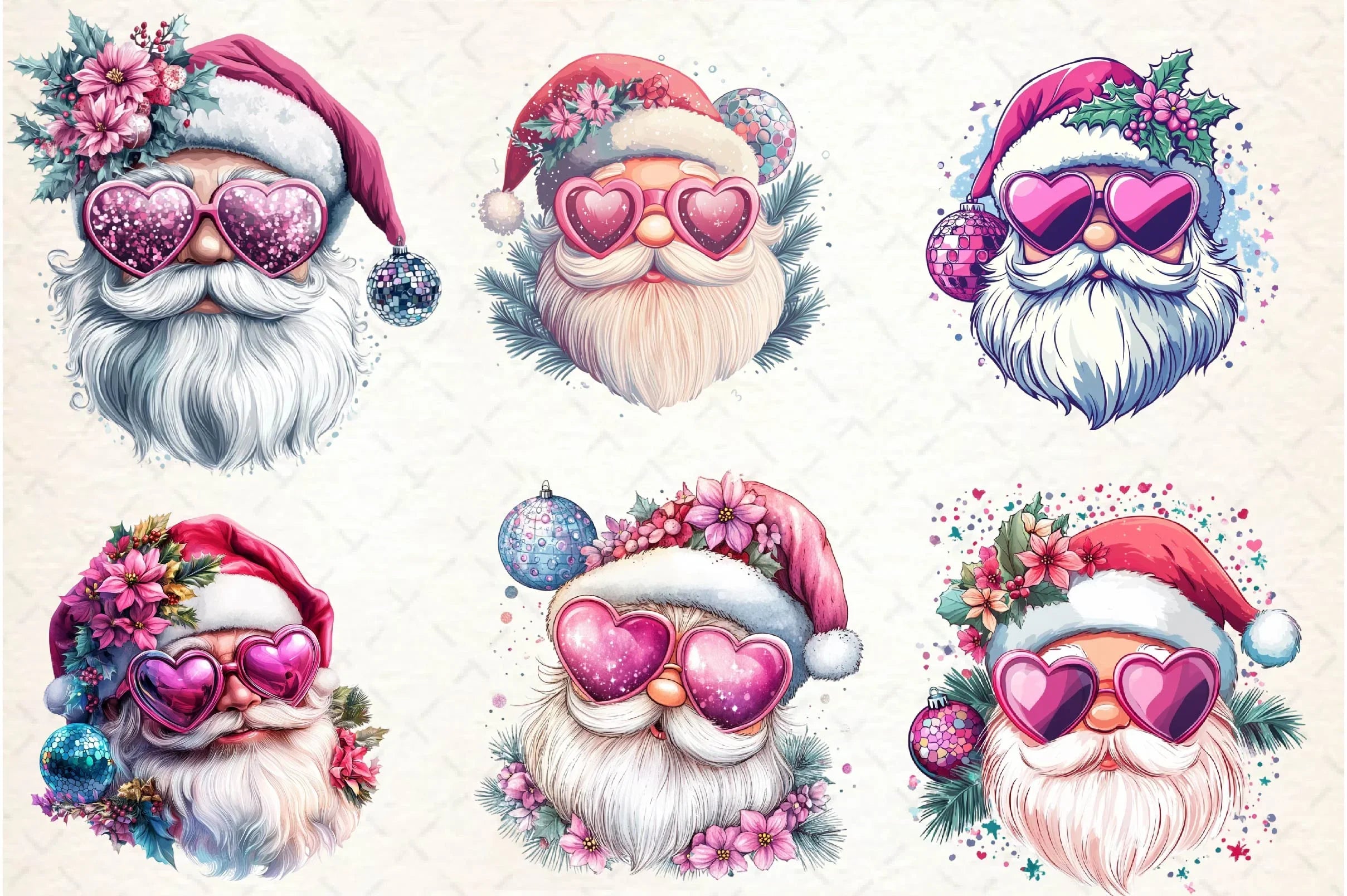 Santa Claus Retro Pink Christmas Clipart Bundle - CraftNest - Digital Crafting and Art