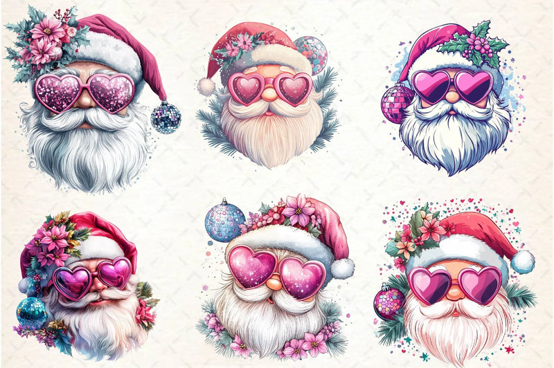 Santa Claus Retro Pink Christmas Clipart Bundle - CraftNest - Digital Crafting and Art