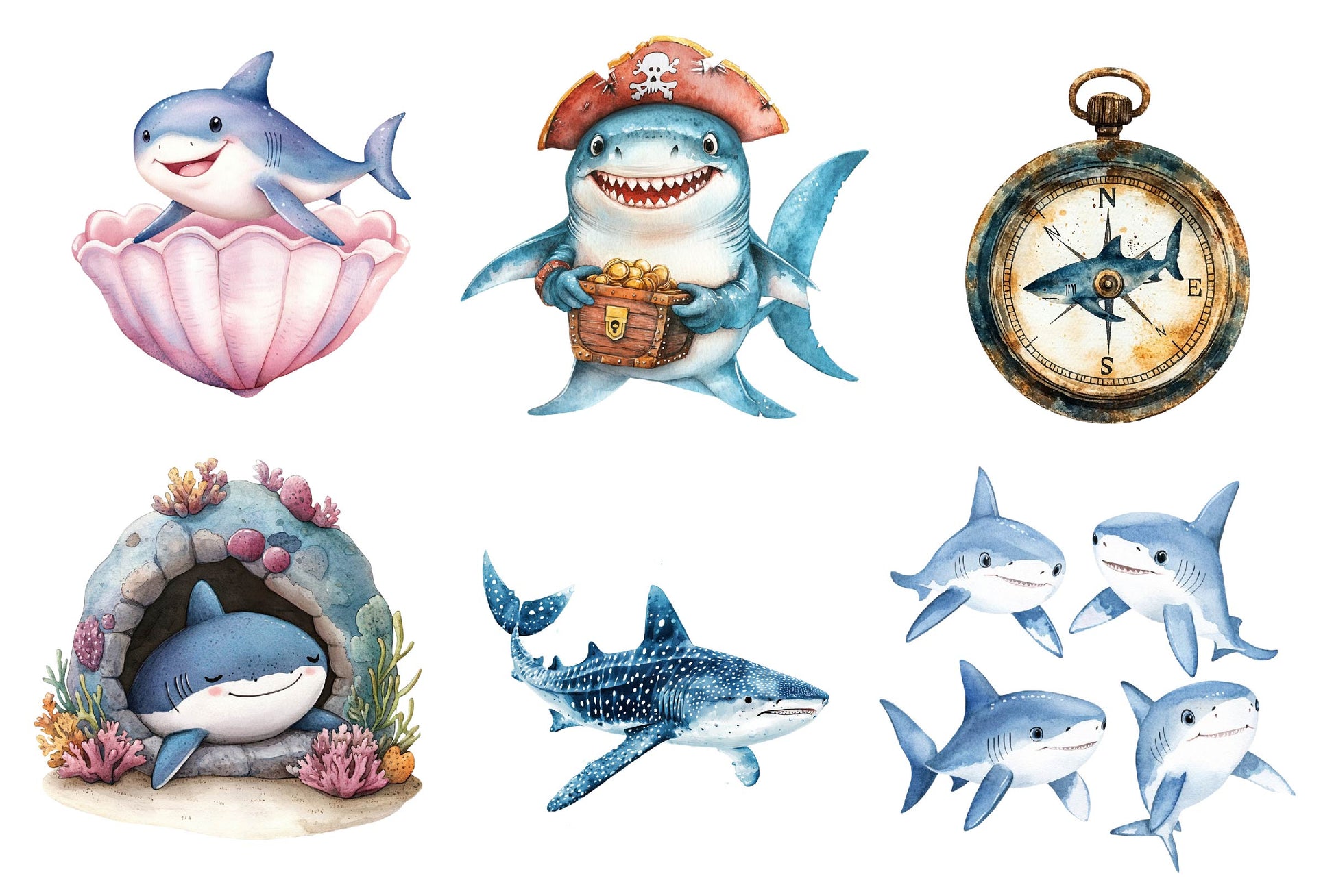 Sharks Clipart Bundle - CraftNest - Digital Crafting and Art