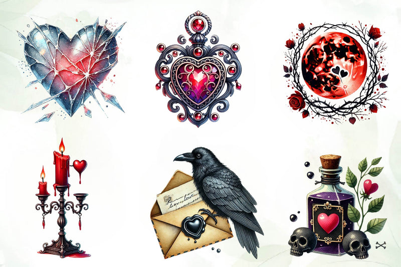 Gothic Valentines Day Cliparts Clipart Bundle - CraftNest - Digital Crafting and Art