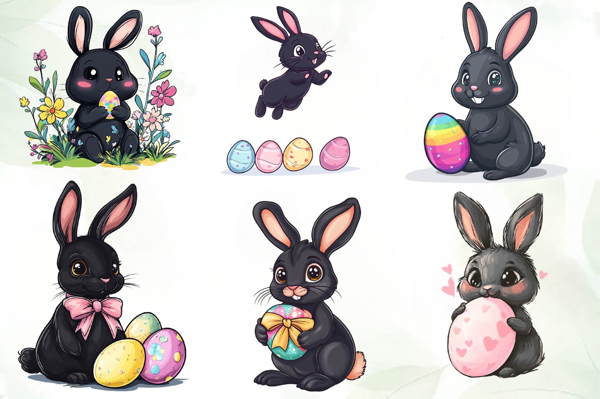 Cute Black Easter Bunny Clipart Bundle - CraftNest - Digital Crafting and Art