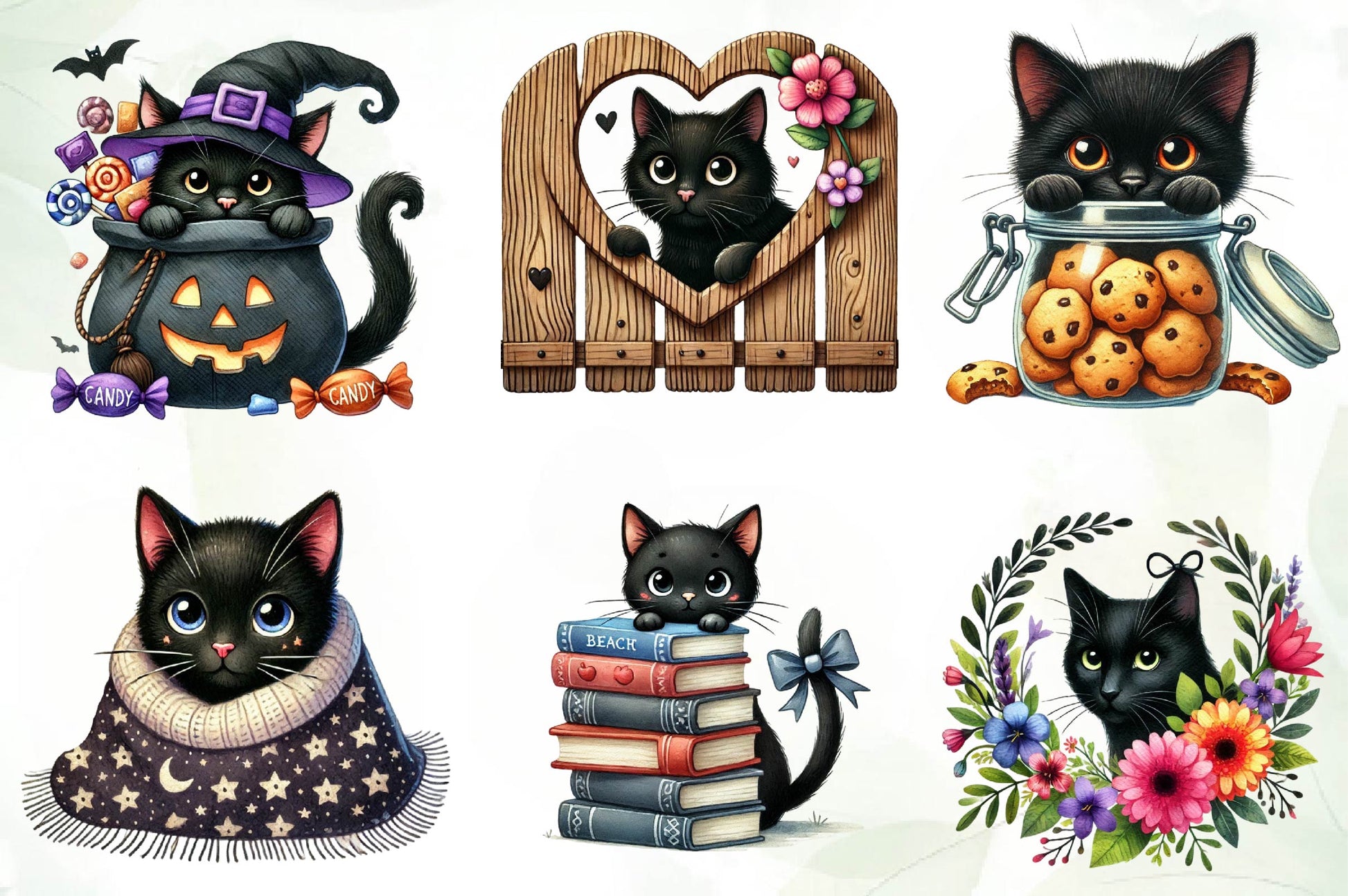 Cute Black Cat Peeking Clipart Bundle - CraftNest - Digital Crafting and Art