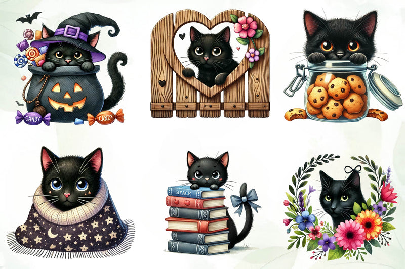 Cute Black Cat Peeking Clipart Bundle - CraftNest - Digital Crafting and Art