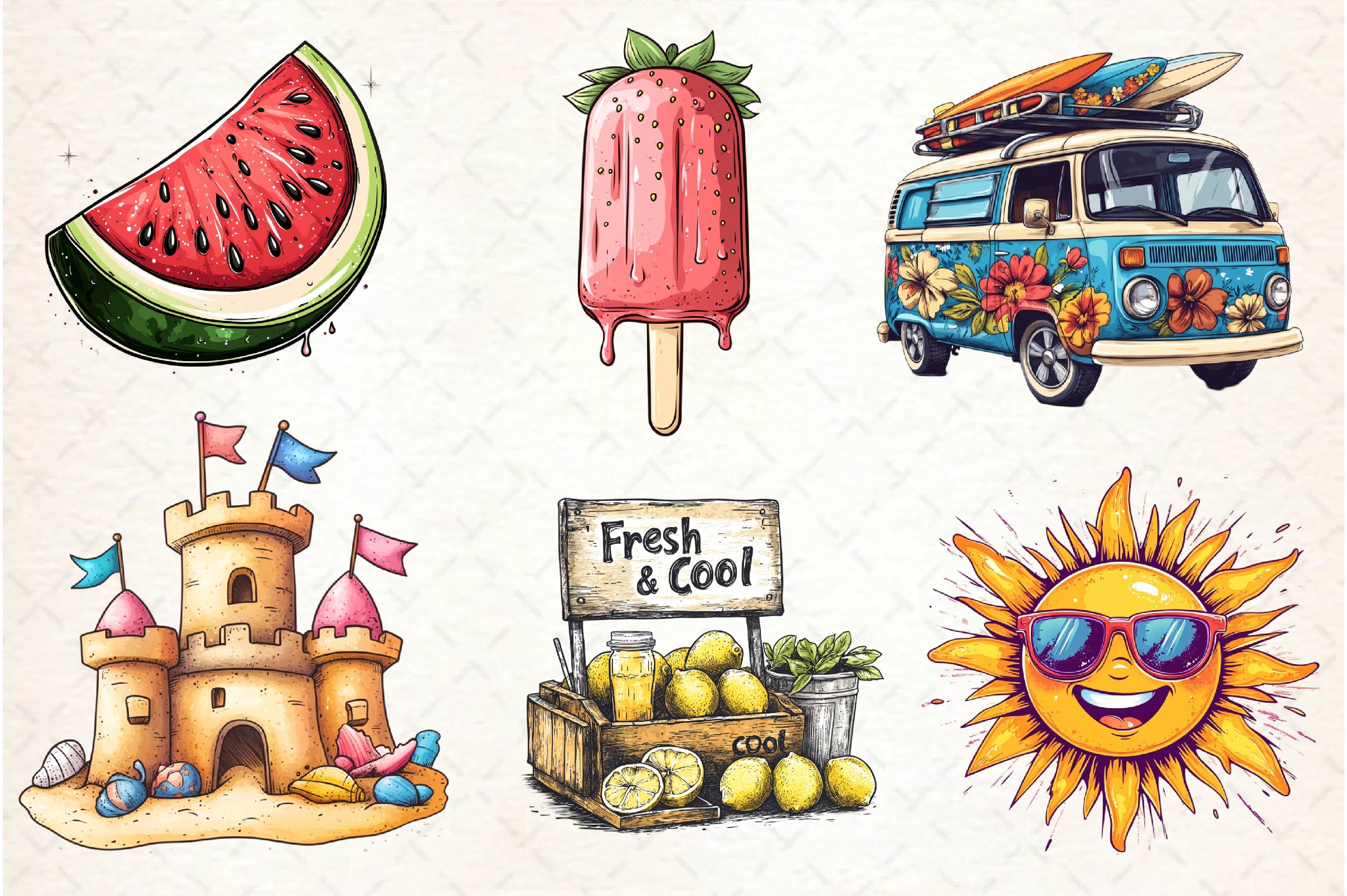Hand Drawn Summer Clipart Bundle - CraftNest - Digital Crafting and Art