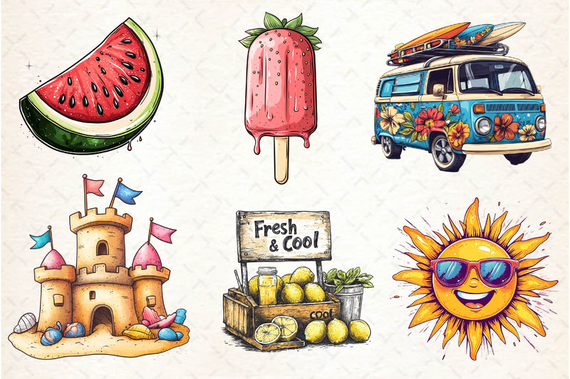 Hand Drawn Summer Clipart Bundle - CraftNest - Digital Crafting and Art