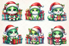 Cute Green Christmas Cat Clipart Bundle - CraftNest - Digital Crafting and Art