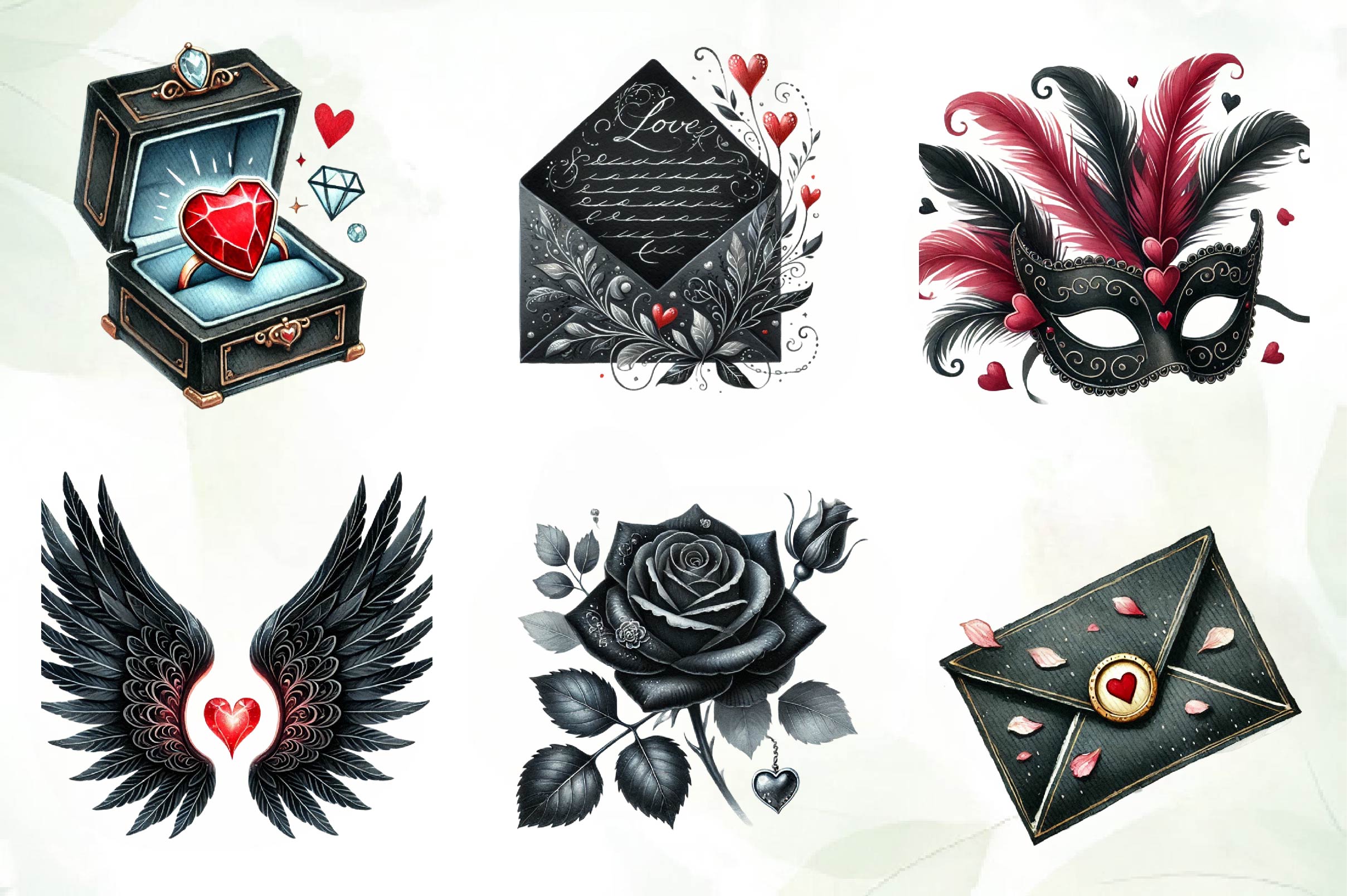 Black Valentine Clipart Bundle - CraftNest - Digital Crafting and Art