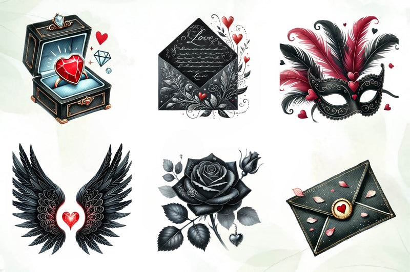 Black Valentine Clipart Bundle - CraftNest - Digital Crafting and Art