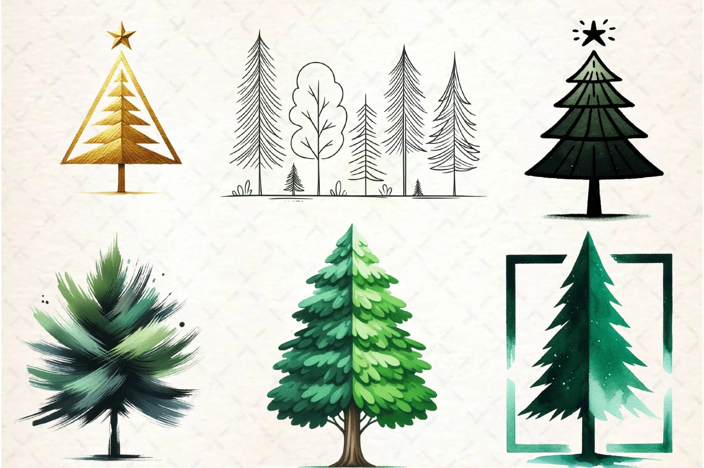 Minimalist Christmas Tree Clipart Bundle - CraftNest - Digital Crafting and Art
