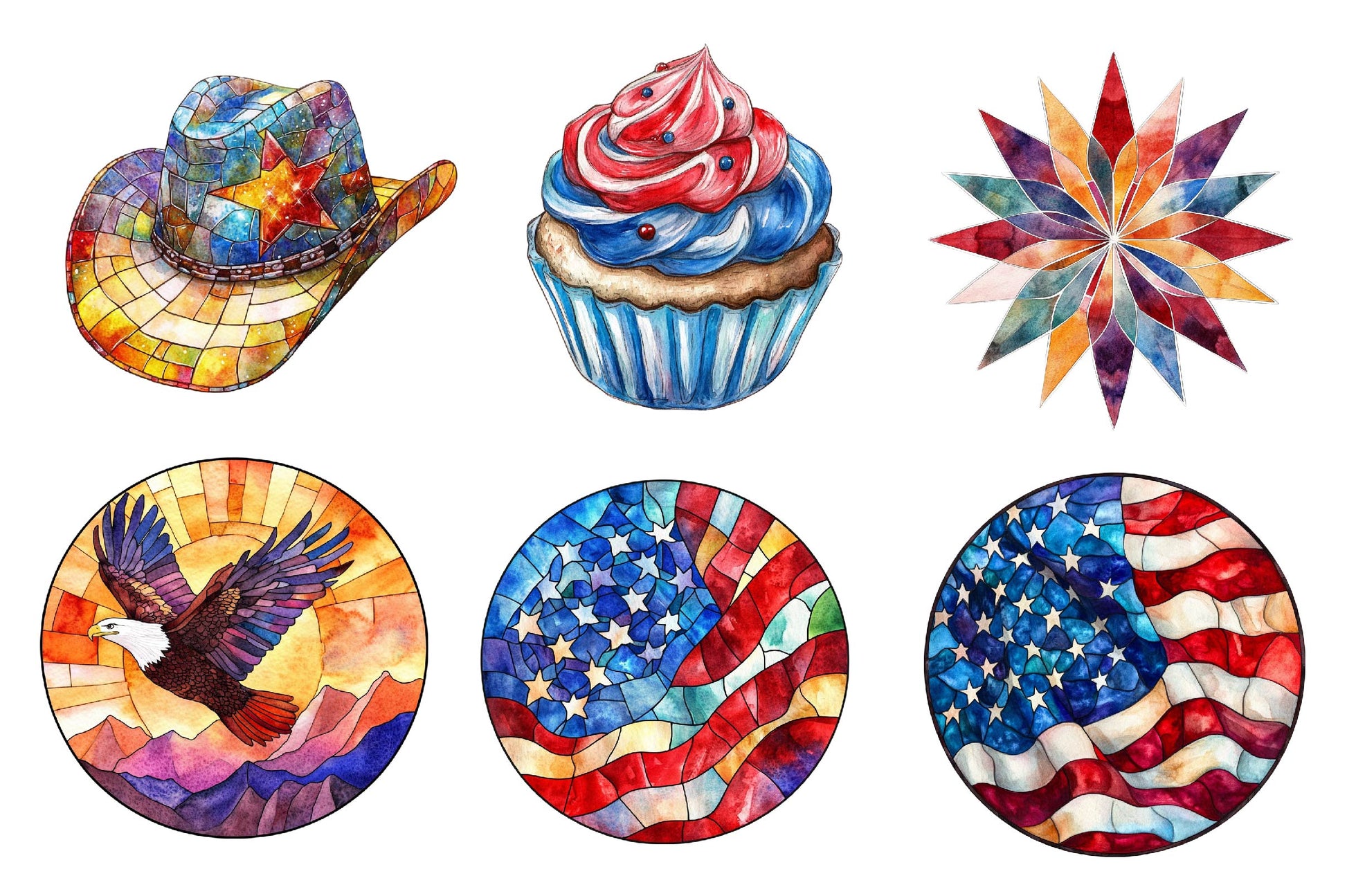 Round Stained Glass 4th Of July Clipart Bundle - CraftNest - Digital Crafting and Art