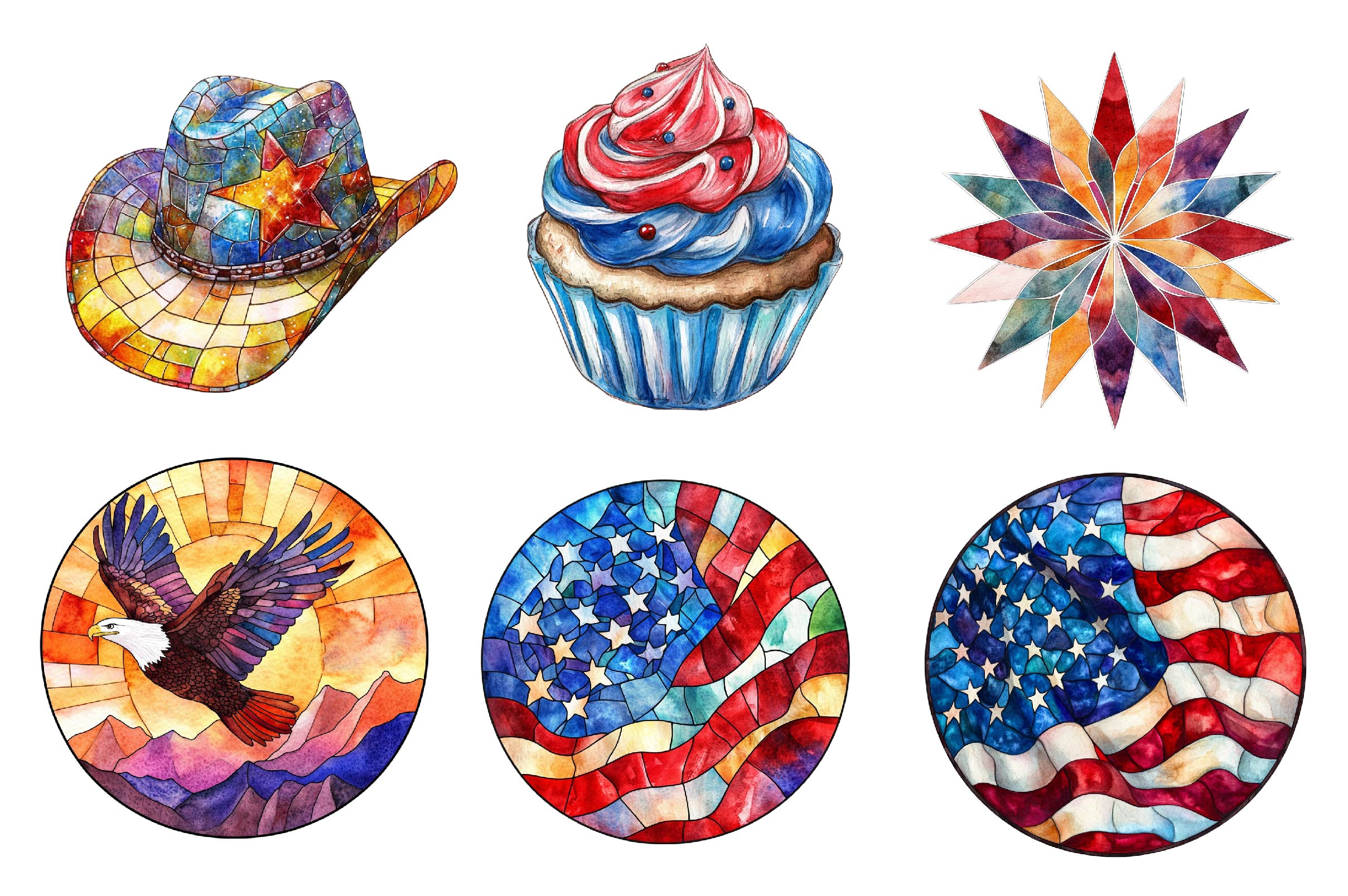 Round Stained Glass 4th Of July Clipart Bundle - CraftNest - Digital Crafting and Art