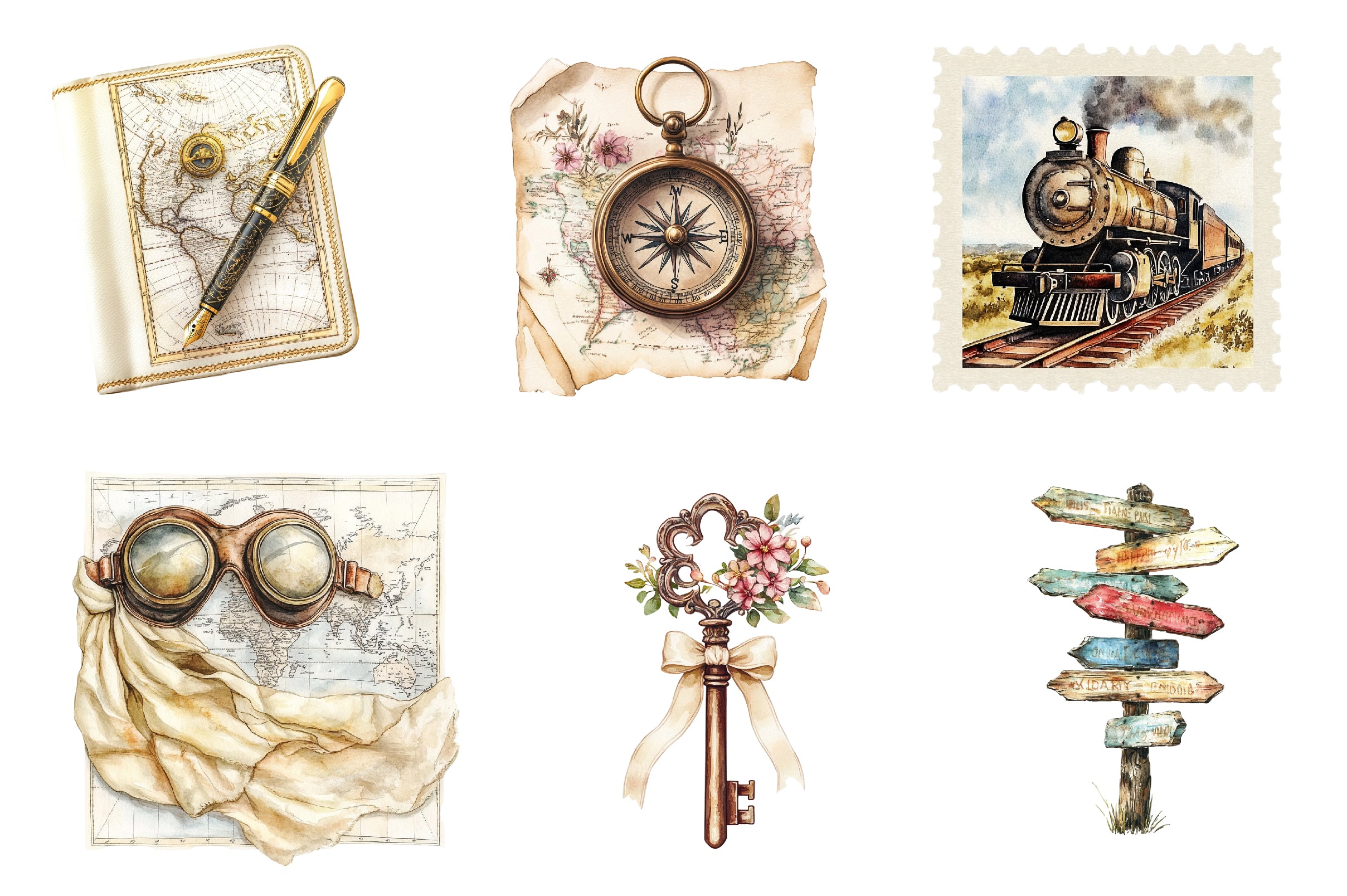 Antique Ivory Travel Clipart Bundle - CraftNest - Digital Crafting and Art