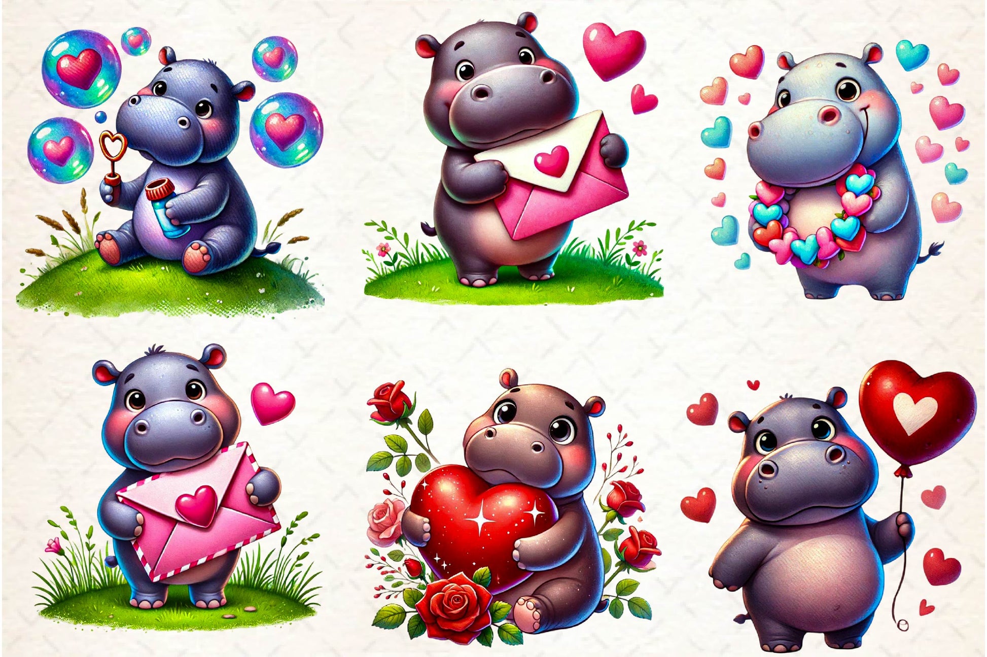 Cute Valentine Hippo Clipart Bundle - CraftNest - Digital Crafting and Art