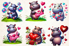 Cute Valentine Hippo Clipart Bundle - CraftNest - Digital Crafting and Art