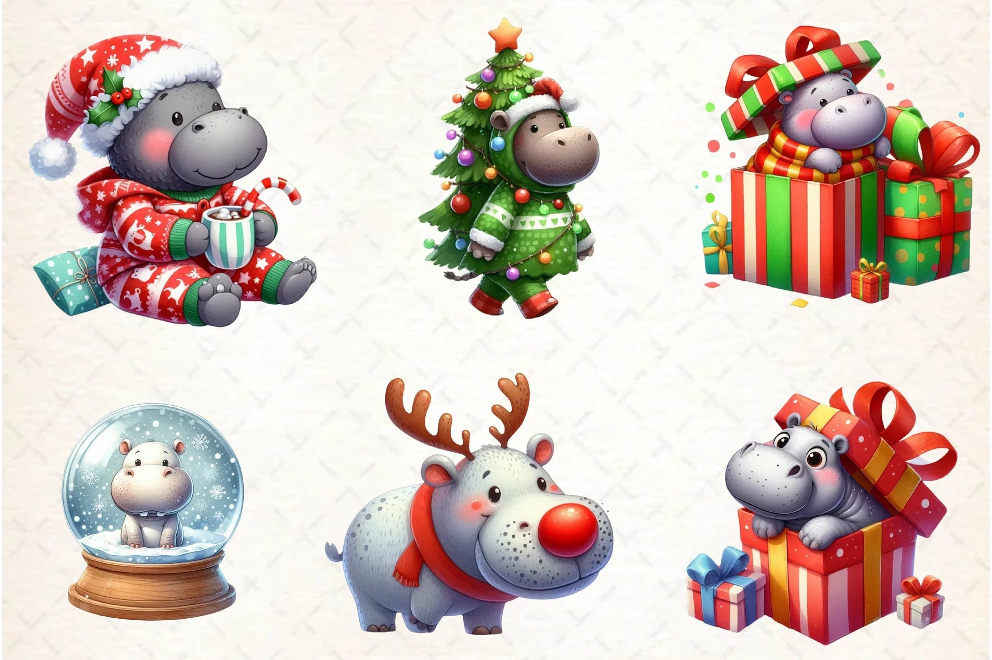 Christmas Hippo Clipart Bundle - CraftNest - Digital Crafting and Art