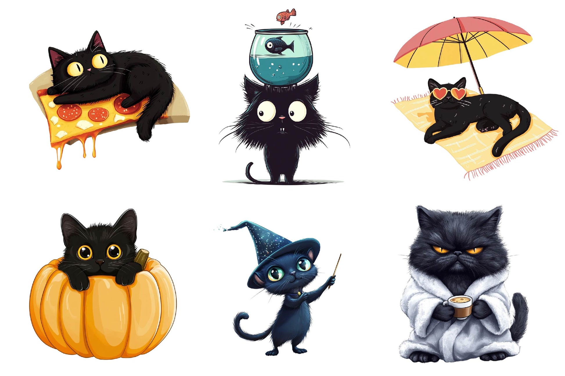 Quirky Funny Black Cat Clipart Bundle - CraftNest - Digital Crafting and Art