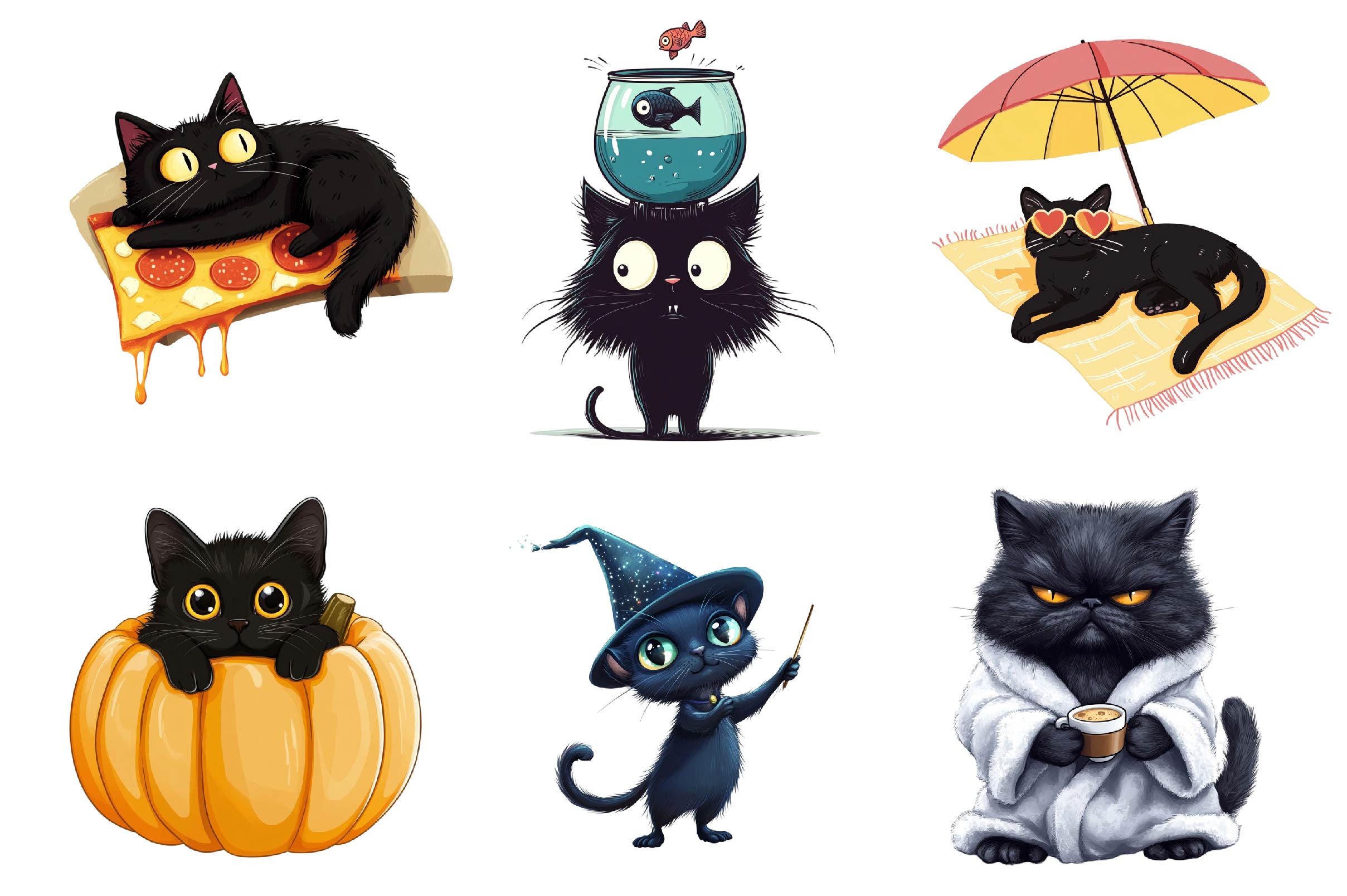 Quirky Funny Black Cat Clipart Bundle - CraftNest - Digital Crafting and Art