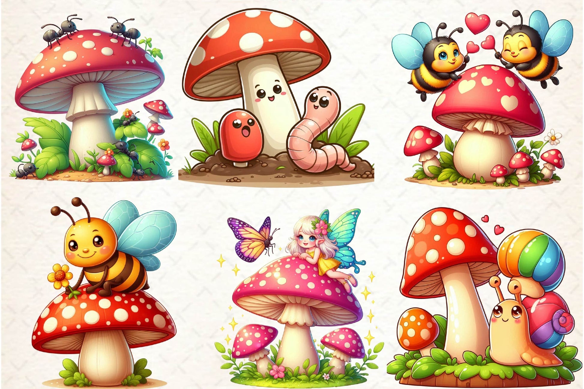 Cute Insects Mushroom Clipart Bundle - CraftNest - Digital Crafting and Art