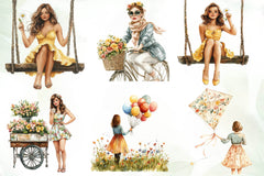 Vintage Spring Woman Clipart Bundle - CraftNest - Digital Crafting and Art