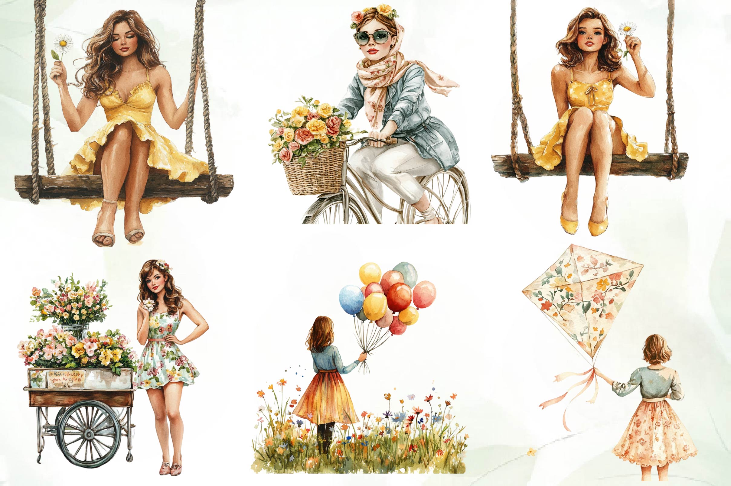 Vintage Spring Woman Clipart Bundle - CraftNest - Digital Crafting and Art