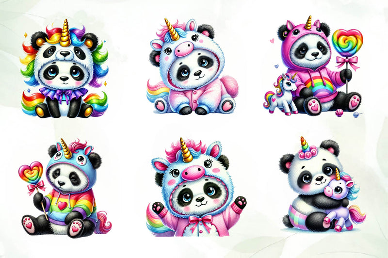 Unicorn Cute Panda Clipart Bundle - CraftNest - Digital Crafting and Art