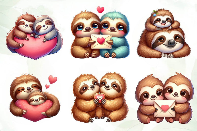 Cute Sloth Couple Water Color Clipart Bundle - CraftNest - Digital Crafting and Art