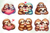 Cute Sloth Couple Water Color Clipart Bundle