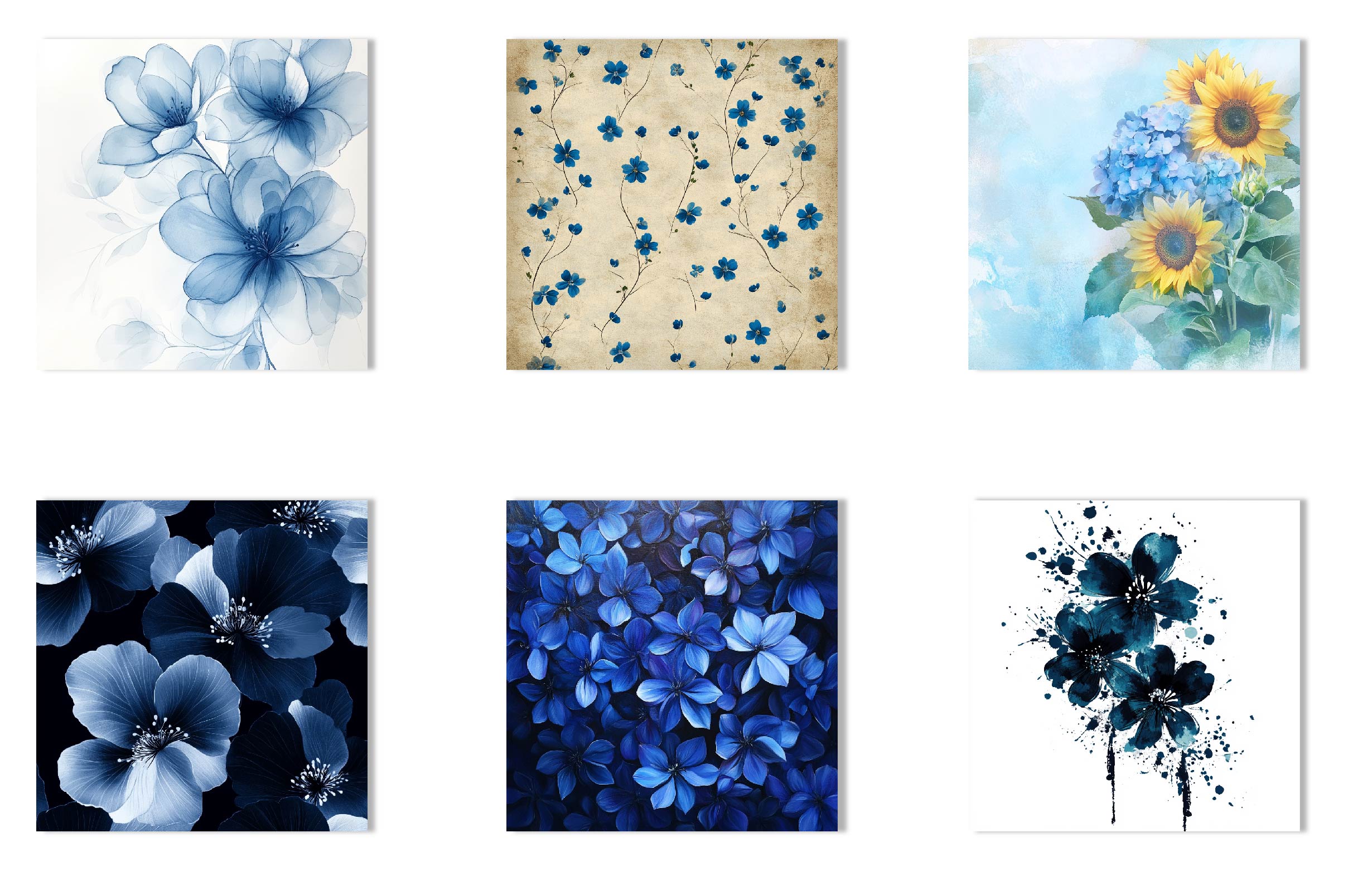 Blue Ink Flowers Digital Paper - CraftNest - Digital Crafting and Art