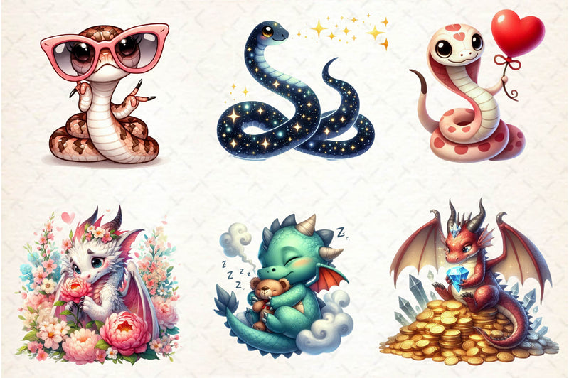 Cute Baby Snake Nursery Art Clipart Bundle - CraftNest - Digital Crafting and Art