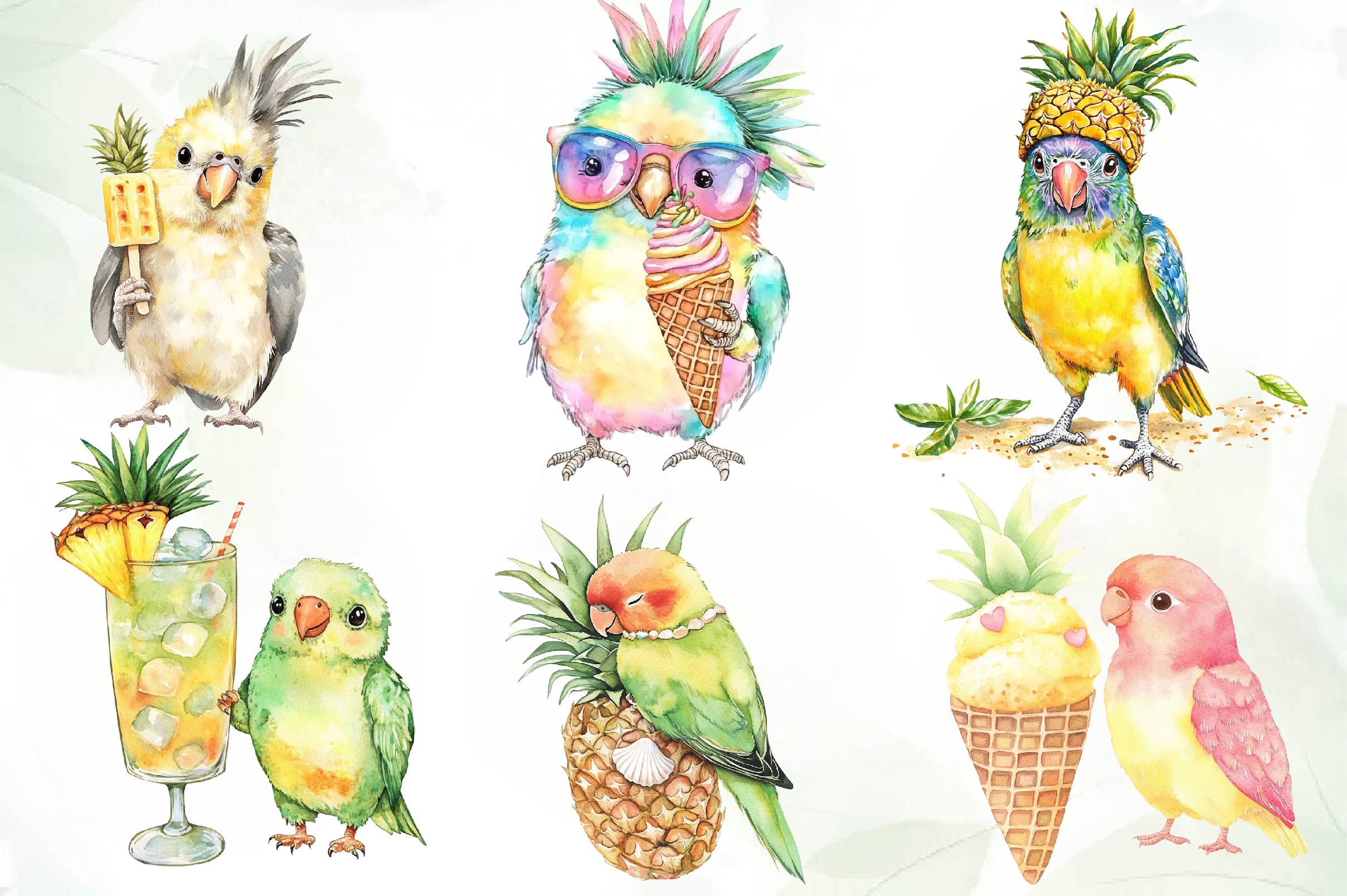 Cute Parrots & Pineapples Summer Clipart Bundle - CraftNest - Digital Crafting and Art