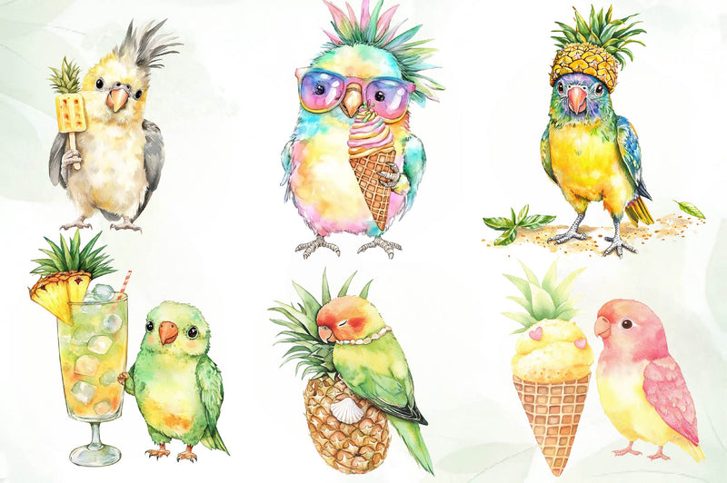 Cute Parrots & Pineapples Summer Clipart Bundle - CraftNest - Digital Crafting and Art