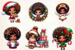 Christmas Afro Chibi Girls Clipart Bundle - CraftNest - Digital Crafting and Art