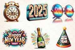 Retro New Year Clipart Bundle - CraftNest - Digital Crafting and Art