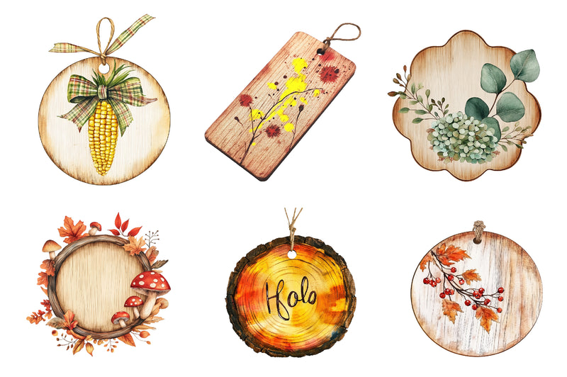 Vintage Wooden Autumn Tags Clipart Bundle - CraftNest - Digital Crafting and Art