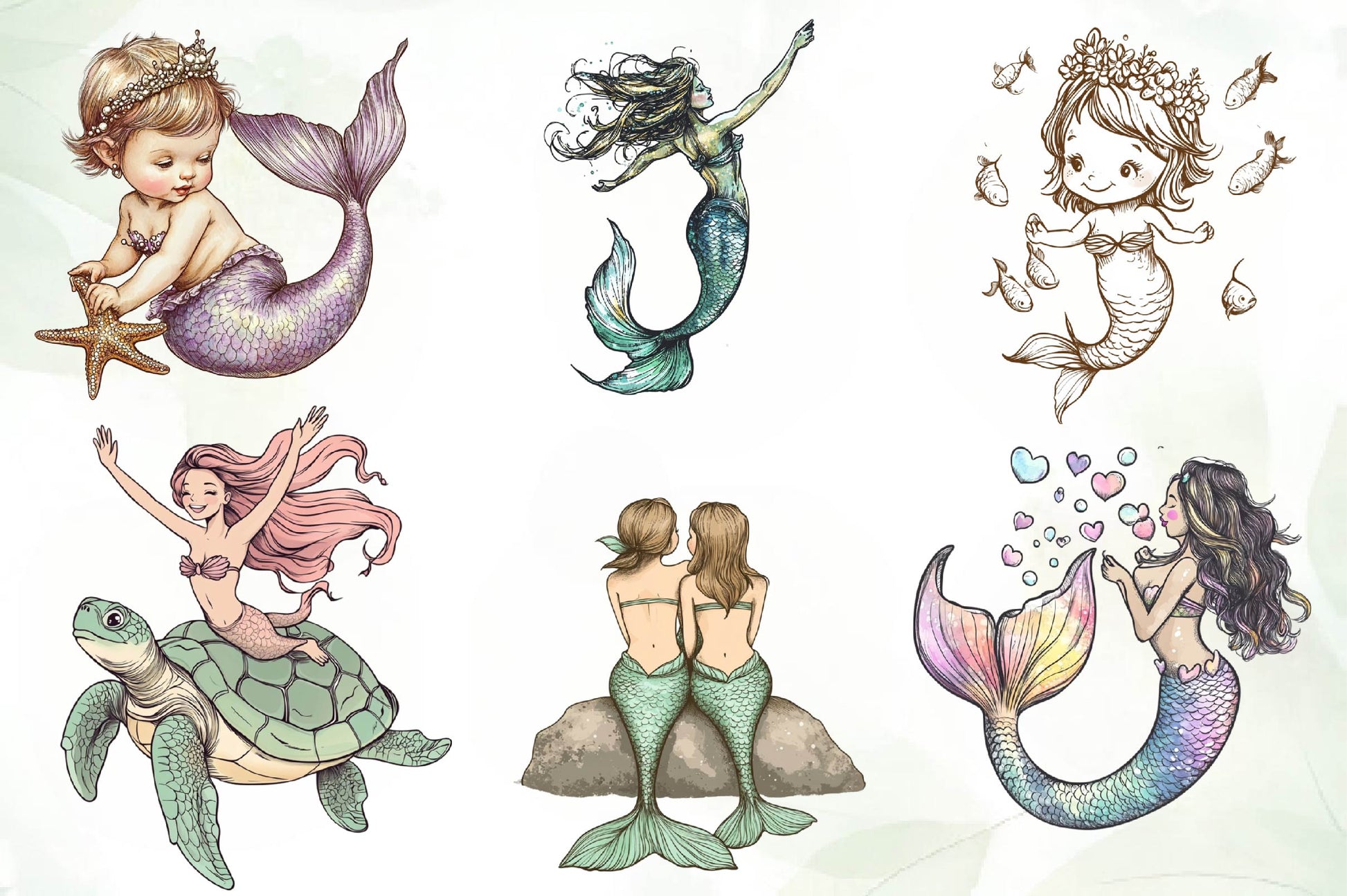 Cute Little Mermaid Clipart Bundle - CraftNest - Digital Crafting and Art