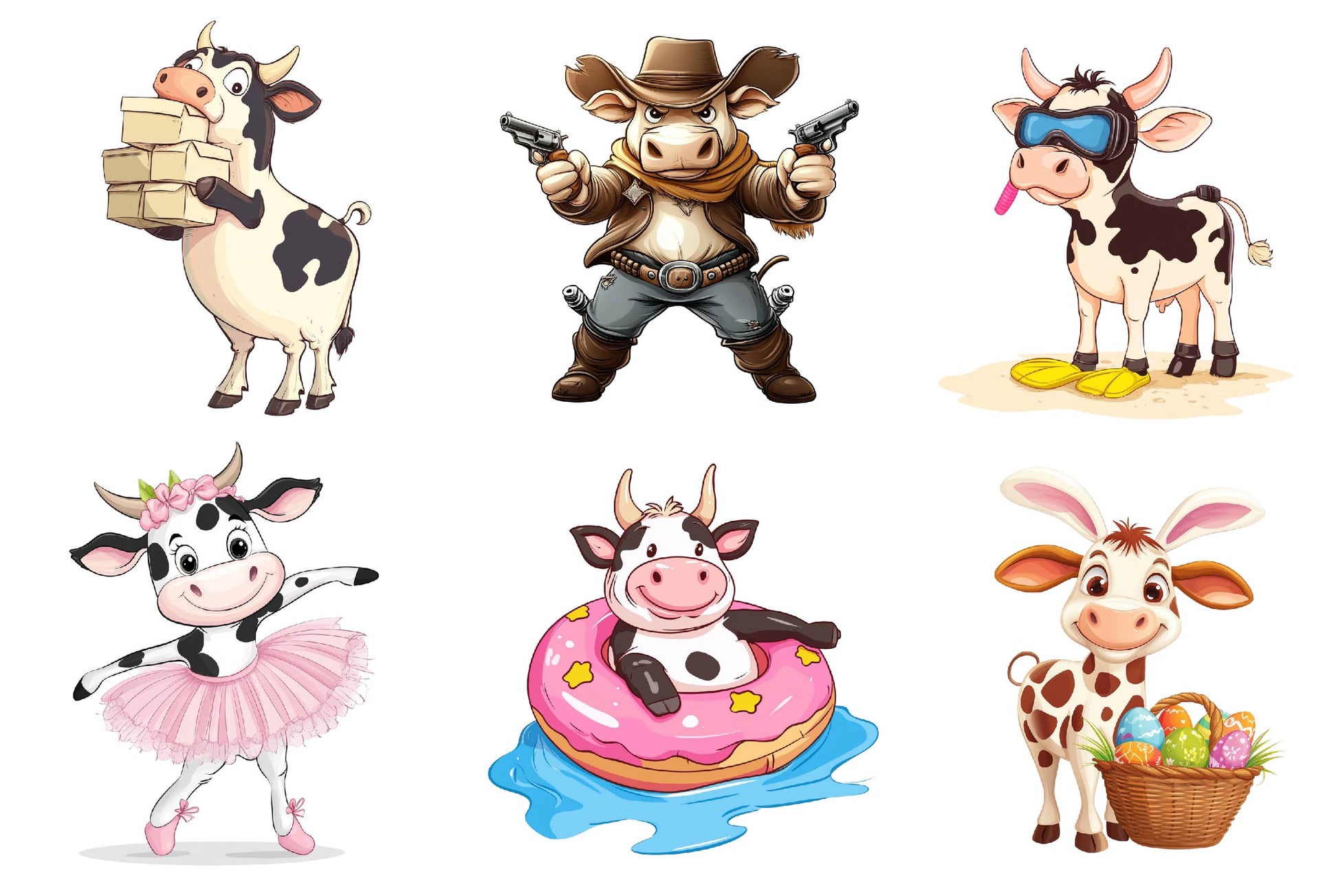 Quirky Funny Cow Clipart Bundle - CraftNest - Digital Crafting and Art