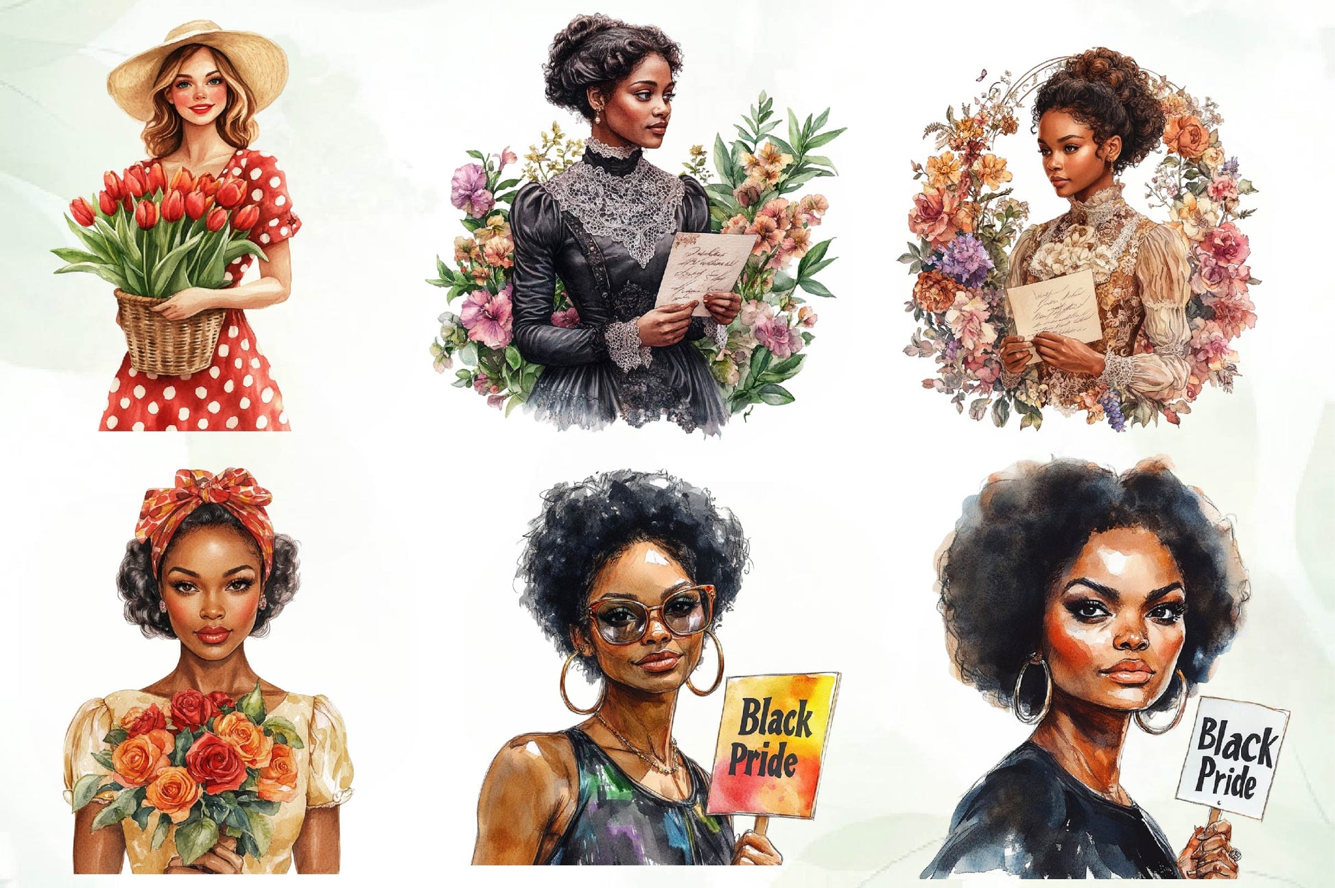 Vintage Black History Month Woman Clipart Bundle - CraftNest - Digital Crafting and Art