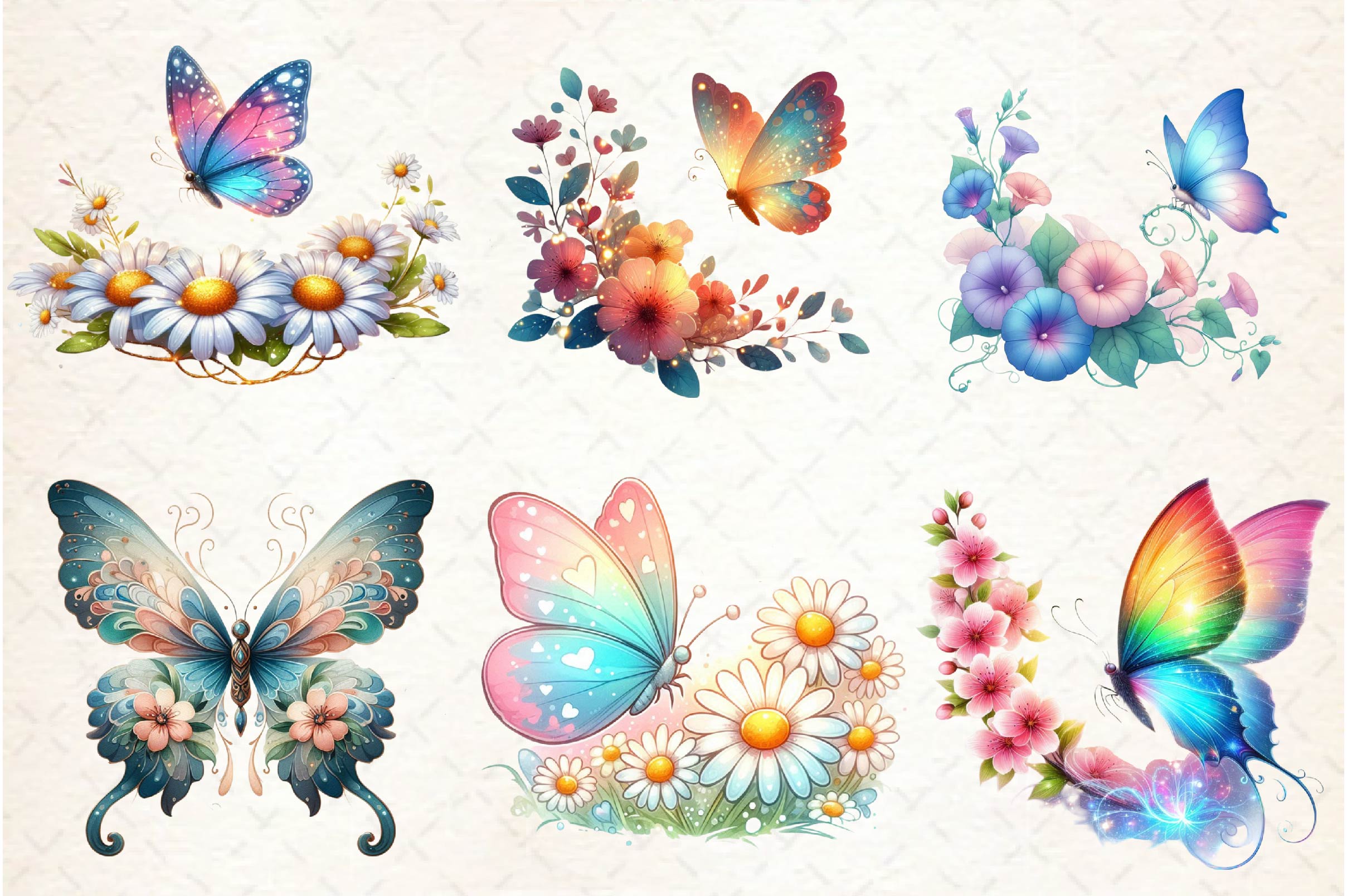 Cute Summer Butterfly & Flowers Clipart Bundle - CraftNest - Digital Crafting and Art
