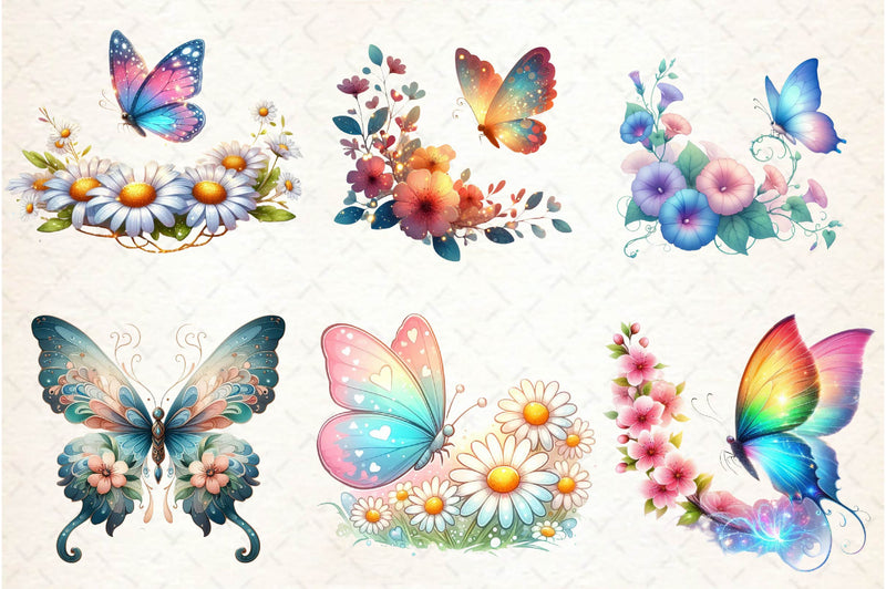 Cute Summer Butterfly & Flowers Clipart Bundle - CraftNest - Digital Crafting and Art