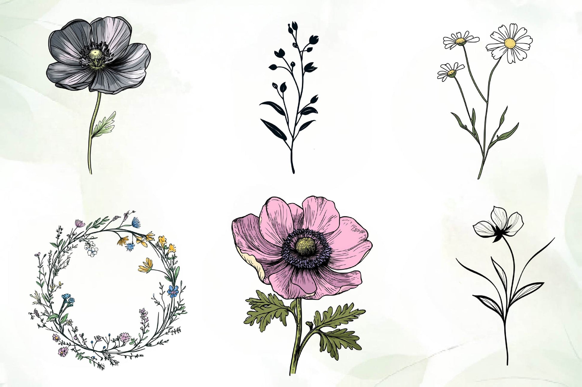 Black Wildflower Clipart Bundle - CraftNest - Digital Crafting and Art