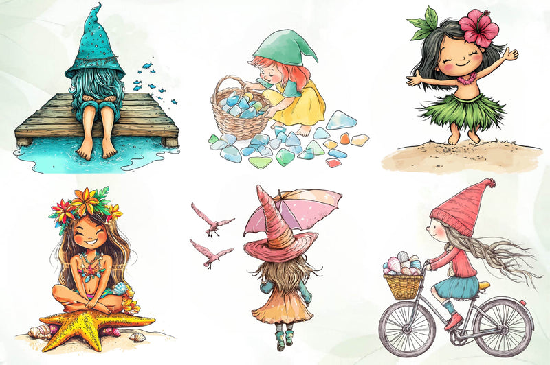 Beach Girl Gnomes Collection Clipart Bundle - CraftNest - Digital Crafting and Art