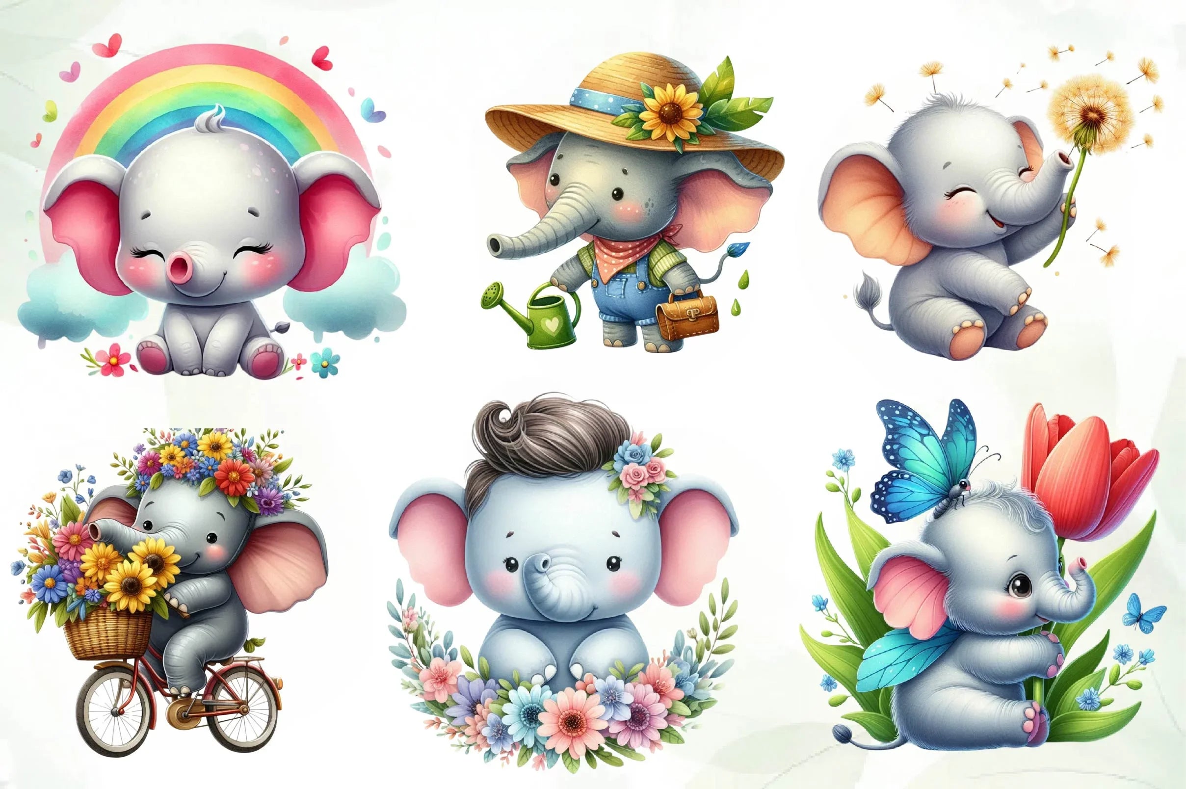 Spring Elephant Baby Clipart Bundle - CraftNest - Digital Crafting and Art