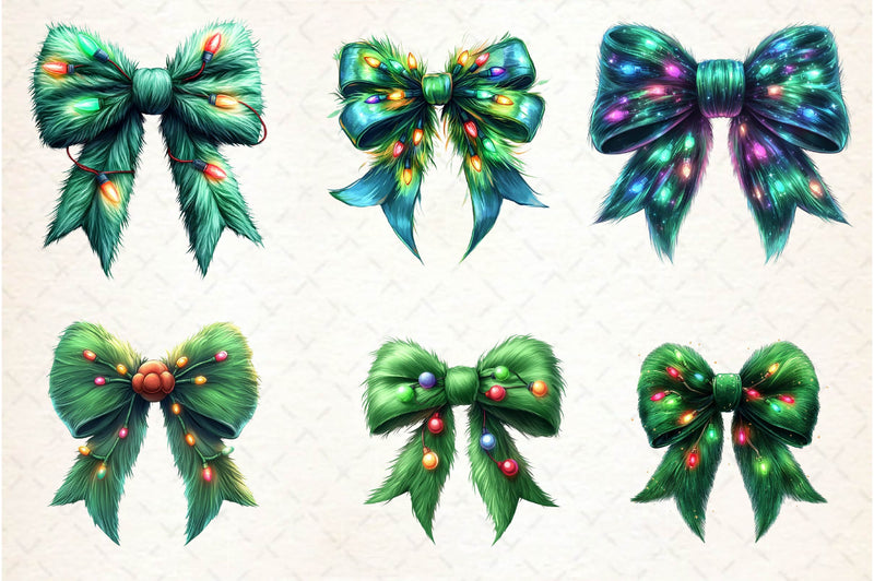Green Grinch Coquette Bow Clipart Bundle - CraftNest - Digital Crafting and Art
