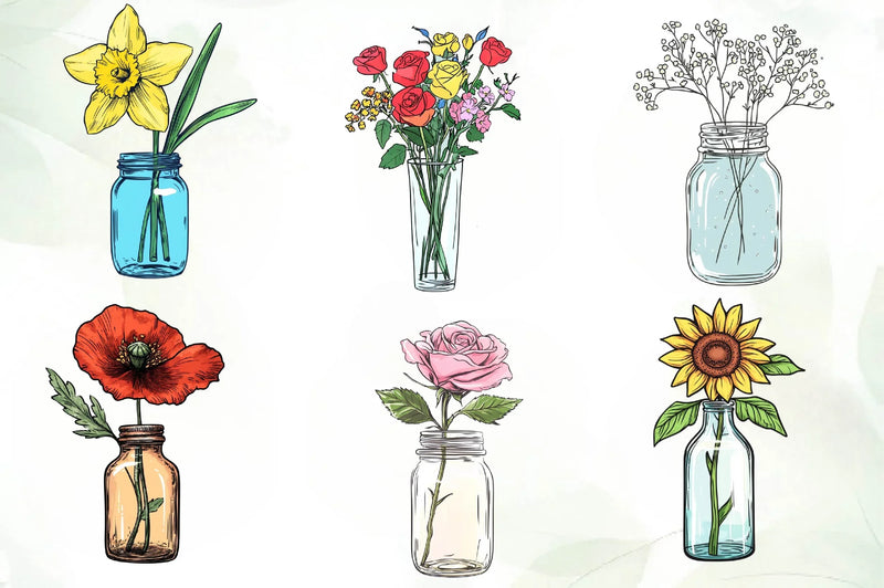 Flower In Jar Clipart Bundle - CraftNest - Digital Crafting and Art