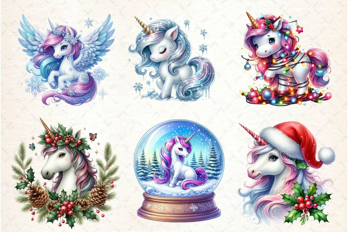 Winter Unicorn Clipart Bundle