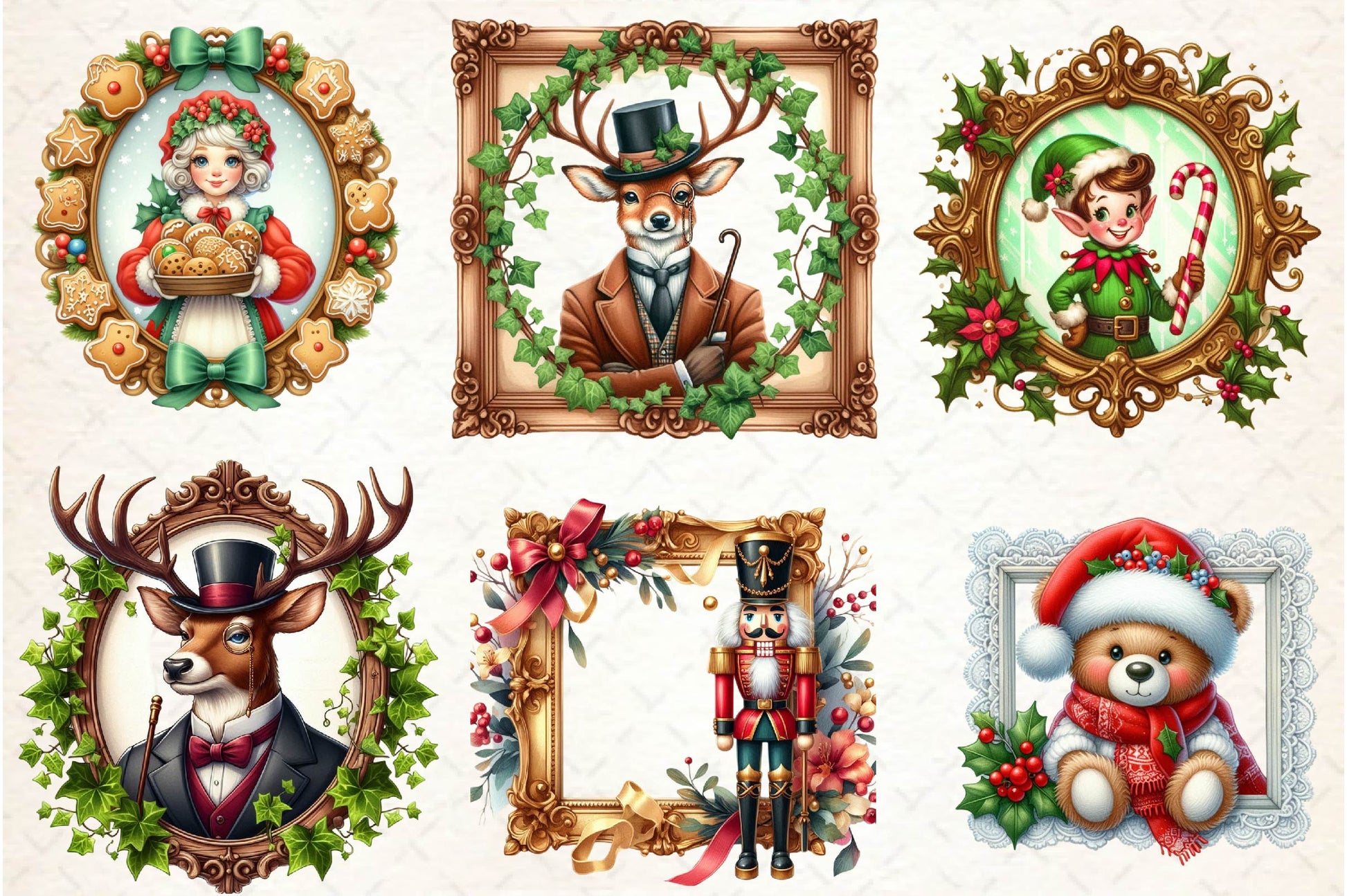 Vintage Christmas Framed Character Clipart Bundle - CraftNest - Digital Crafting and Art
