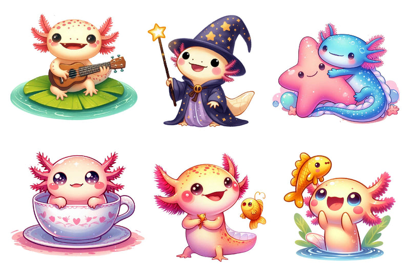 Cute Cartoon Axolotl Clipart Bundle - CraftNest - Digital Crafting and Art