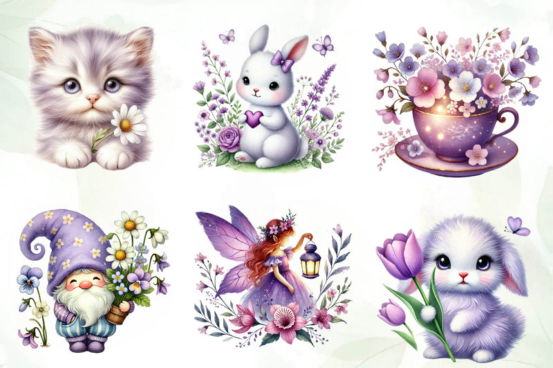 Cute Purple Spring Clipart Bundle - CraftNest - Digital Crafting and Art
